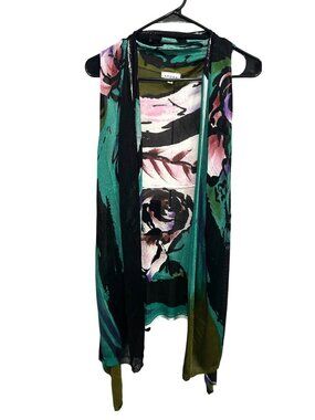 Adore Medium Multicolor Floral Sheer Open Front Vest Gardencore Ethereal